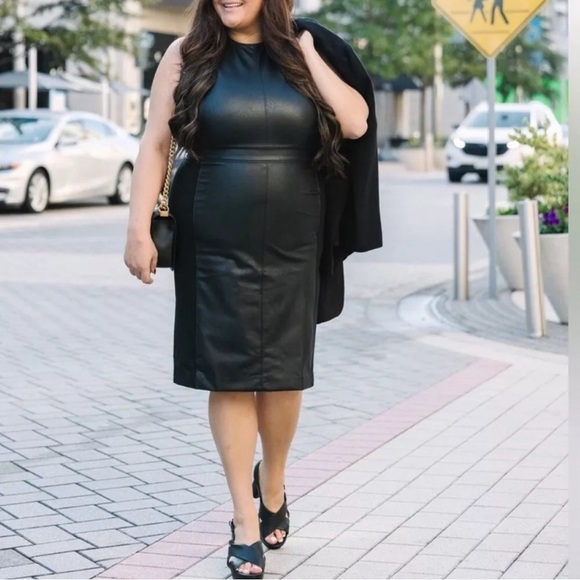 SPANX Faux Leather Sheath Dress Sleeveless Ponte Luxe Valentines Modern Black 2X - Picture 2 of 14